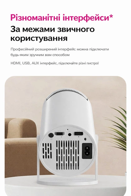 Домашний мультимедийный проектор HY300 1/8GB Allwinner H713, Wi-Fi 6 и Bluetooth 5.0 - Фото 4 Домашний мультимедийный проектор HY300 1/8GB Allwinner H713, Wi-Fi 6 и Bluetooth 5.0 - изображение 4