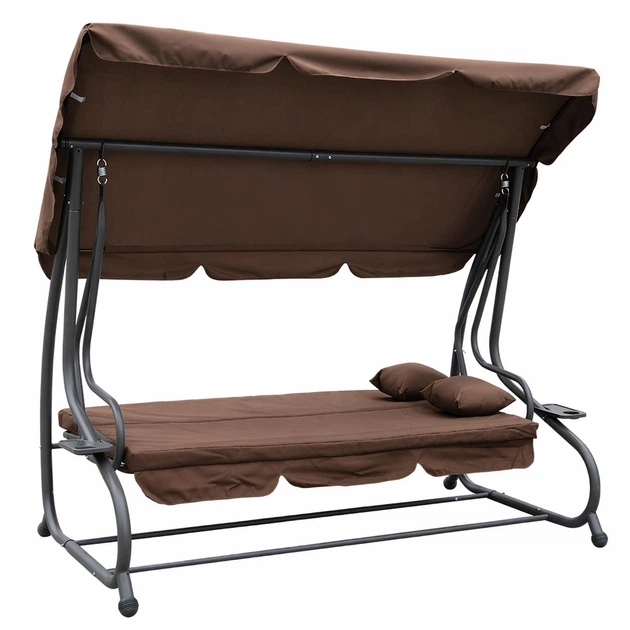 Садова гойдалка 4P Garden Comfort чотиримісна, 230 см, розкладна, з подушками та підстаканниками, Коричнева - зображення 2