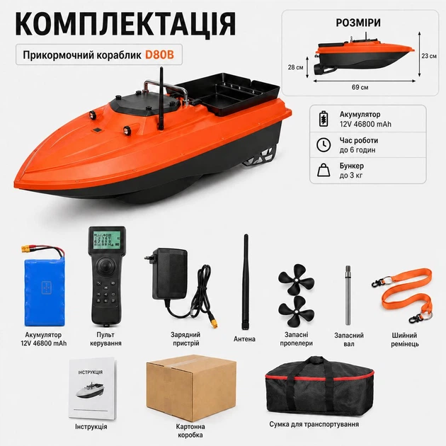 Швидкісний короповий кораблик Flytec D80B 12V GPS з автопілотом, бункер 3 кг, до 20 км/год, червоний (10885) - зображення 13