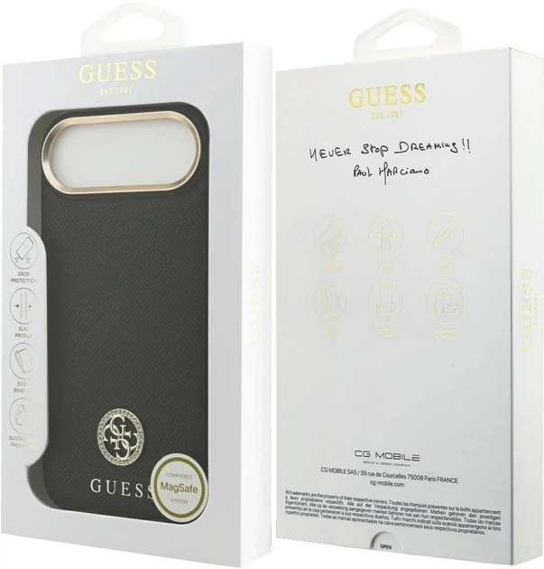 Etui Guess Grained Strass Logo MagSafe do iPhone Air Czarne (3666339529758) - obraz 3