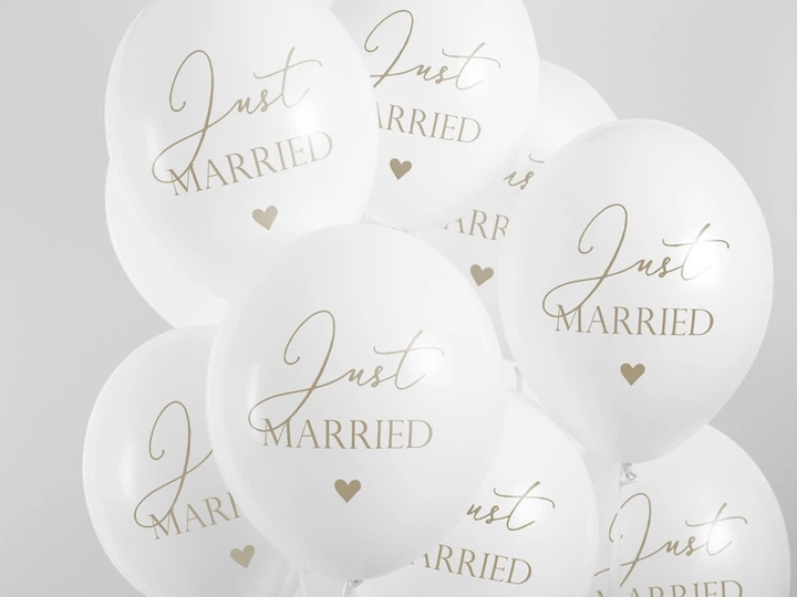 Balony PartyDeco Pastel Pure Just Married 30 cm Białe 50 szt (5902230764118) - obraz 2