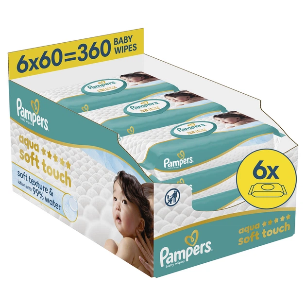 Набір вологих серветок Pampers Aqua Soft Touch 6x60 шт (8006530140133) - зображення 3
