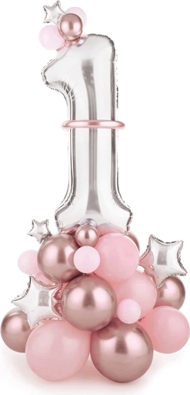 Букет повітряних кульок PartyDeco Цифра 1 90 x 140 см Рожевий (5900779142480) - зображення 2
