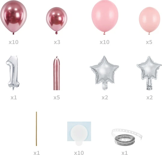 Букет повітряних кульок PartyDeco Цифра 1 90 x 140 см Рожевий (5900779142480) - зображення 3