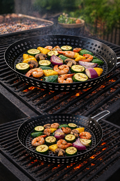 Сковорода для гриля BBQ перфорована Ø30 см, сталь, з металевою ручкою - зображення 6