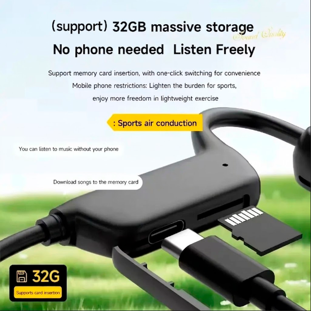 Бездротові кісткові навушники X1 Pro Bluetooth, спортивна гарнітура з мікрофоном + підтримка SD-карт, Black - Фото 2 Бездротові кісткові навушники X1 Pro Bluetooth, спортивна гарнітура з мікрофоном + підтримка SD-карт, Black - зображення 2