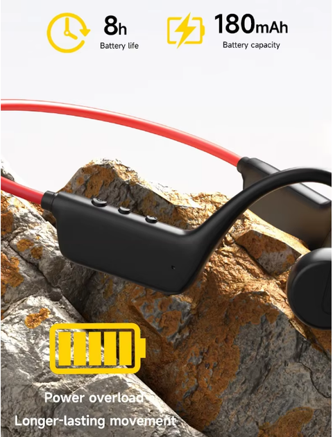 Бездротові кісткові навушники X1 Pro Bluetooth, спортивна гарнітура з мікрофоном + підтримка SD-карт, Red - зображення 3