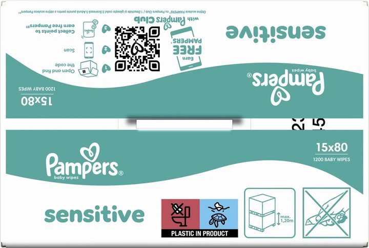 Набір вологих серветок Pampers Sensitive Baby Wipes 15 x 80 шт (8001841063188) - зображення 8