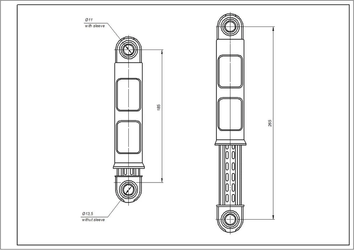 Амортизатор бака для пральної машини Electrolux 1322553015 80N L=185-270mm D отворів=11mm - изображение 4