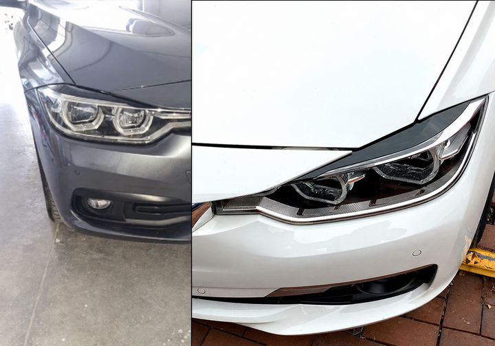Накладки на фари BMW 3 Series F30 F31 2012-2018 чорний глянець, реснички на передні фари ABS комплект - зображення 6