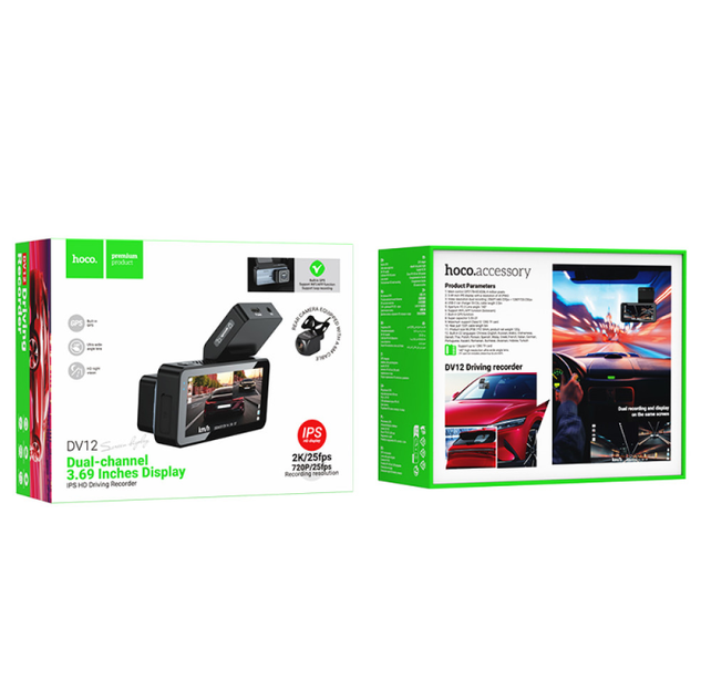 Видеорегистратор Hoco DV12 2K GPS с задней камерой, WiFi, дисплей 3.69" - изображение 2
