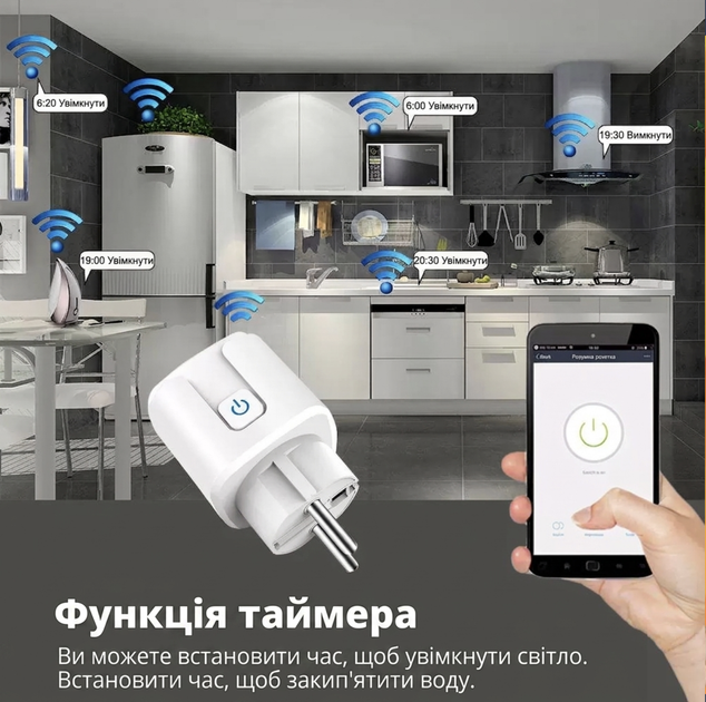 Умная розетка Tuya 20A WiFi с поддержкой Alexa, удалённое управление через приложение, голосовое управление, таймер, для дома - изображение 3