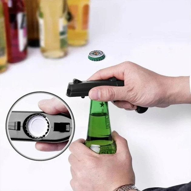 Открывашка для бутылок Cap Gun Opener с контейнером для крышек открывашка в форме пистолета открывашка для пива Черный - Фото 2 Открывашка для бутылок Cap Gun Opener с контейнером для крышек открывашка в форме пистолета открывашка для пива Черный - изображение 2