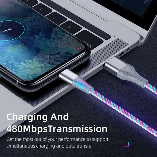 Світлодіодний кабель USB–Type-C з підсвіткою RGB | Швидка зарядка та передача даних | LED кабель для смартфона - изображение 4