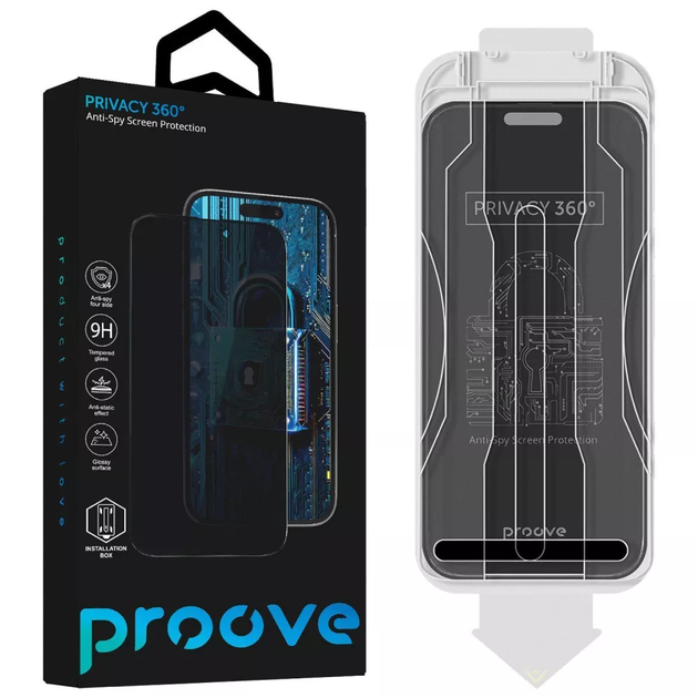 Защитное стекло антишпион Proove Privacy 360 Installation Box для iPhone 14 Pro Max/15 Plus/16 Plus Black - Фото 4 Защитное стекло антишпион Proove Privacy 360 Installation Box для iPhone 14 Pro Max/15 Plus/16 Plus Black - изображение 4