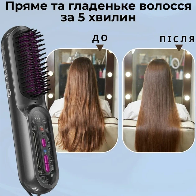 Беспроводная щетка-выпрямитель Hoco HP45 3 режима, 4000 мАч. Расческа-выравниватель керамическое покрытие. - Фото 5 Беспроводная щетка-выпрямитель Hoco HP45 3 режима, 4000 мАч. Расческа-выравниватель керамическое покрытие. - изображение 5
