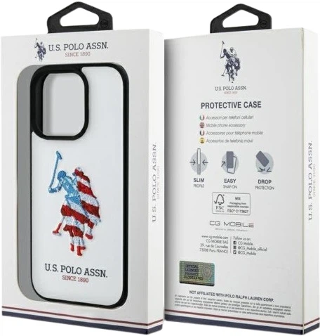 Панель U.S. Polo Leather Big DH American Flag USHCP15XPUSH для iPhone 15 Pro Max White (3666339386153) - зображення 3