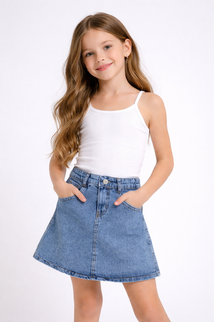 Юбка для девочки джинсовая голубая 6-10 лет (88813) 140 - Фото 1 Юбка для девочки джинсовая голубая 6-10 лет (88813) 140 - изображение 1