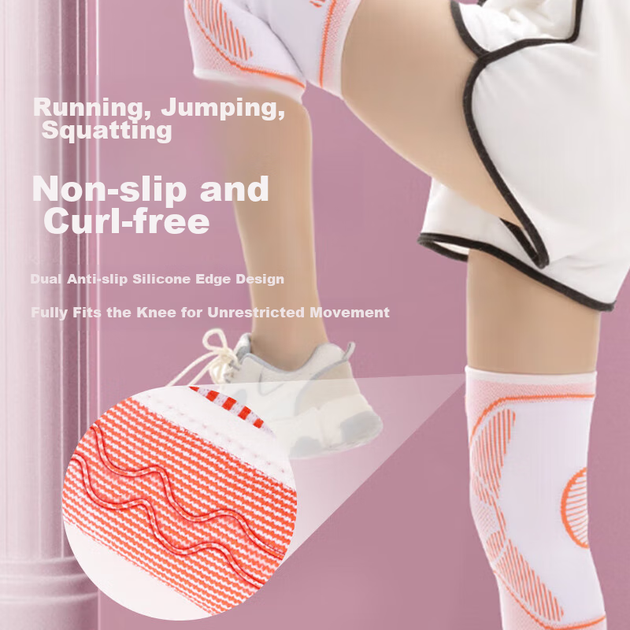 Наколенники спортивные Li-Ning женские, компрессионные, с силиконовой противоскользящей полосой, бело-оранжевые, L, 2 шт. - изображение 7