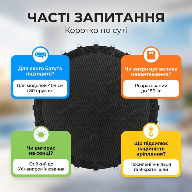 Мат для батута 404см для замены круглого покрытия прыжкового полотна 80 пружин до 180кг полипропилен - изображение 6