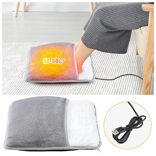 Портативная фланелевая коврик-грелка для ног Foot warmer с USB подогревом 30×30×2,5 см Серый - изображение 6