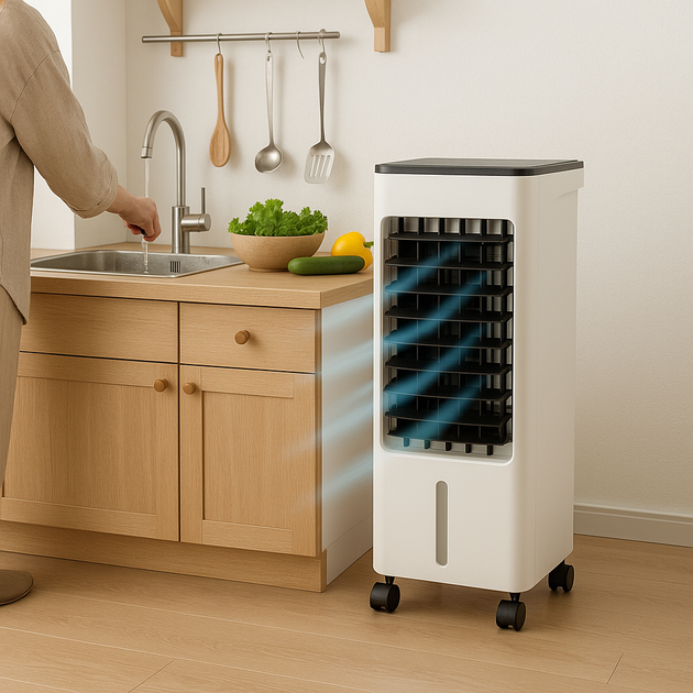 Охладитель-увлажнитель воздуха 120W на колесиках с 3 скоростями и пультом AD26-6 5.5л 24 × 20 × 56 см Белый - изображение 3