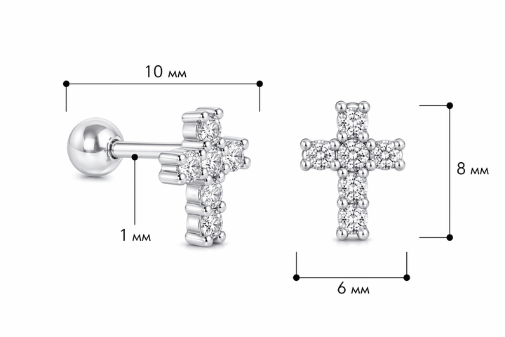 Серьга для хеликса из белого золота Крестик (з40102) - изображение 3