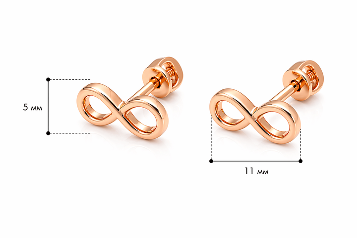 Серьги-гвоздики из красного золота Бесконечность (з4763) - Фото 3 Серьги-гвоздики из красного золота Бесконечность (з4763) - изображение 3