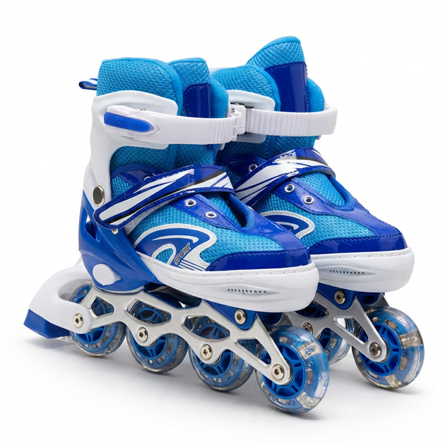 Детские раздвижные ролики с шлемом и защитой 3в1 SP-Sport Skates 0012-3 размер 31-34 Blue-Light Blue - Фото 4 Детские раздвижные ролики с шлемом и защитой 3в1 SP-Sport Skates 0012-3 размер 31-34 Blue-Light Blue - изображение 4