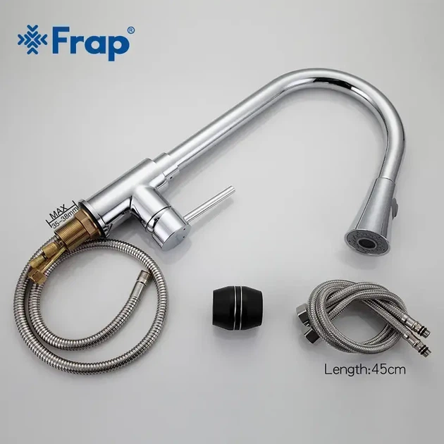 Смеситель для кухни Frap F6052 с выдвижным изливом, хром - изображение 7