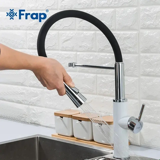 Смеситель для кухни Frap F4452-7 с гибким изливом, черный/белый - изображение 10