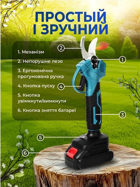 Секатор акумуляторний 24V з 2 АКБ | Електричні садові ножиці, різ до 30 мм, кейс у комплекті - Фото 5 Секатор акумуляторний 24V з 2 АКБ | Електричні садові ножиці, різ до 30 мм, кейс у комплекті - изображение 5