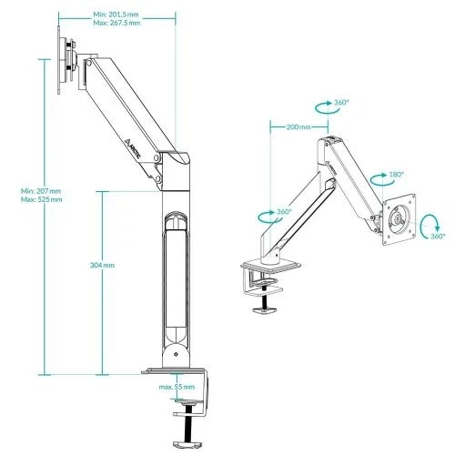 Настільне кріплення для монітора Arctic X1-3D, Black (AEMNT00062A) - Фото 5 Настільне кріплення для монітора Arctic X1-3D, Black (AEMNT00062A) - зображення 5