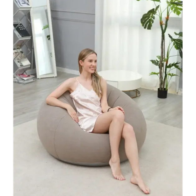 Надувне крісло-пуф Inflatable Sofa Надувне крісло-мішок 110×110×85 см з насосом Бежевий - зображення 2