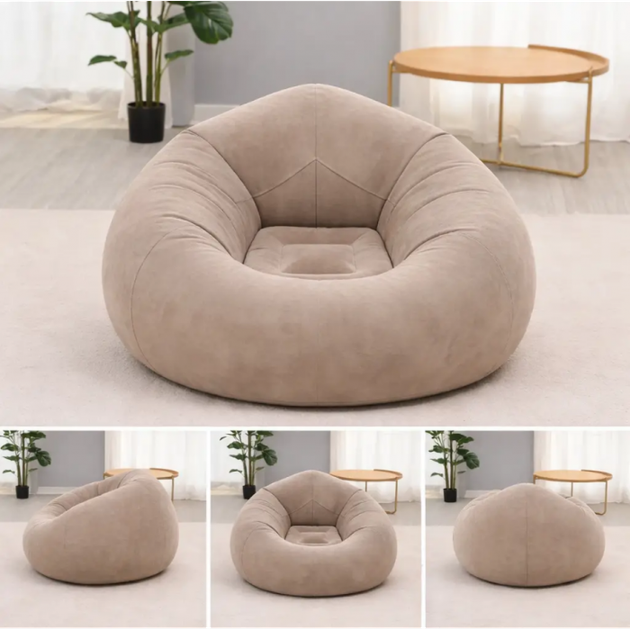 Надувне крісло-пуф Inflatable Sofa Надувне крісло-мішок 110×110×85 см з насосом Бежевий - зображення 3