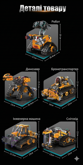 Конструктор робот програмований STEM-робот WALL-E 5 в 1 Robots PRO з пультом і додатком робот-трансформер Валлі для дітей на радіокеруванні, 673 деталі - зображення 6