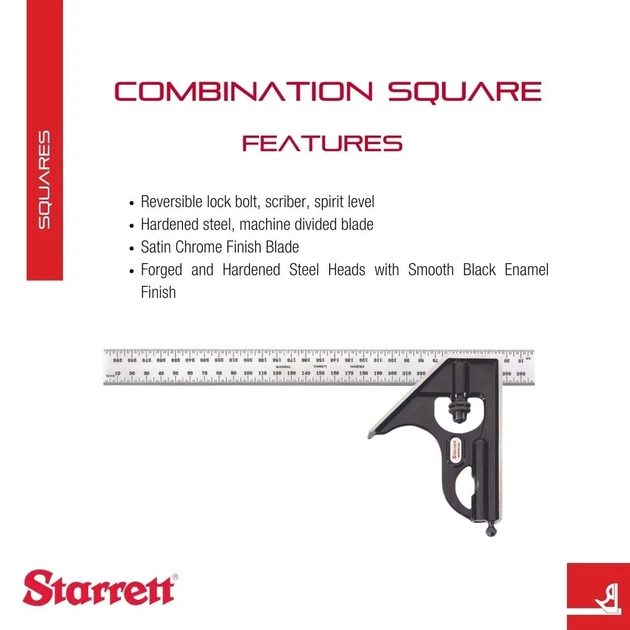Угольник комбинированный Starrett C33MH-300 / 300мм / 90°+45° / Закаленная сталь / Серый Б/В - Фото 2 Угольник комбинированный Starrett C33MH-300 / 300мм / 90°+45° / Закаленная сталь / Серый Б/В - изображение 2