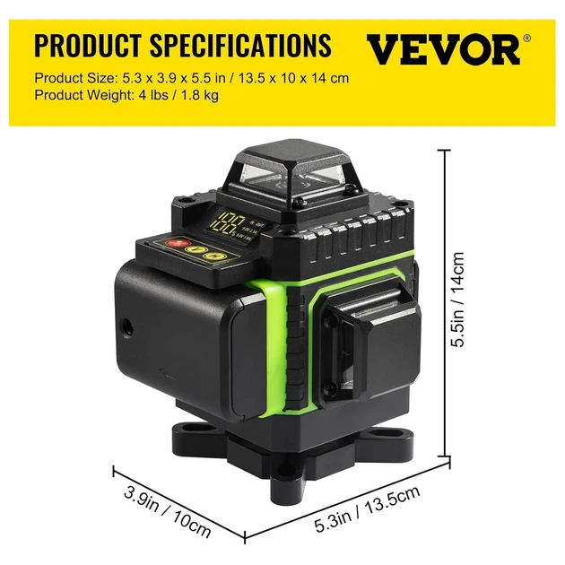Лазерный уровень VEVOR 4*4D360 Green Б/В - изображение 9