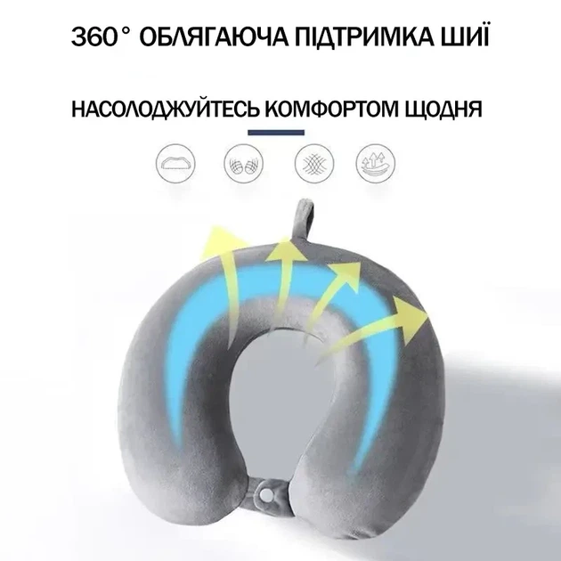 Ортопедична U-подушка з ефектом пам’яті —жовтий . для шиї, подорожей та відпочинку 360° KT8002723 - зображення 8