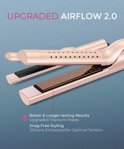 Плойка-стайлер 2 в 1 TYMO Airflow 2.0 Rose Gold: выпрямитель и бигуди, ионизация, 5 режимов, титановое покрытие - изображение 7