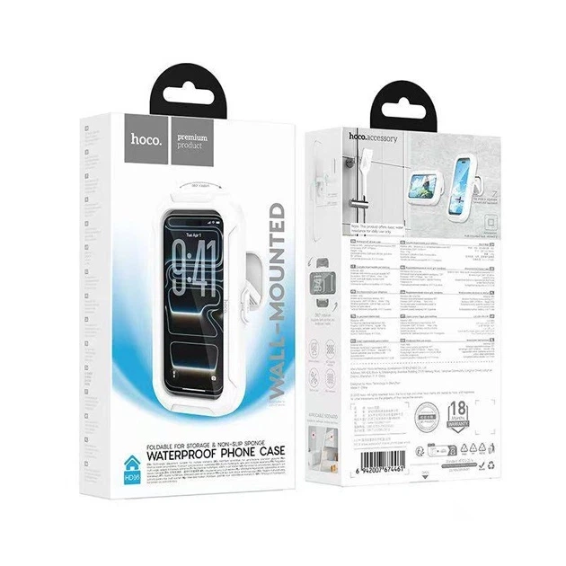 Водонепроницаемый держатель для телефона в ванную Hoco HD16 Wave Waterproof Case настенный с сенсорным экраном Белый - Фото 7 Водонепроницаемый держатель для телефона в ванную Hoco HD16 Wave Waterproof Case настенный с сенсорным экраном Белый - изображение 7