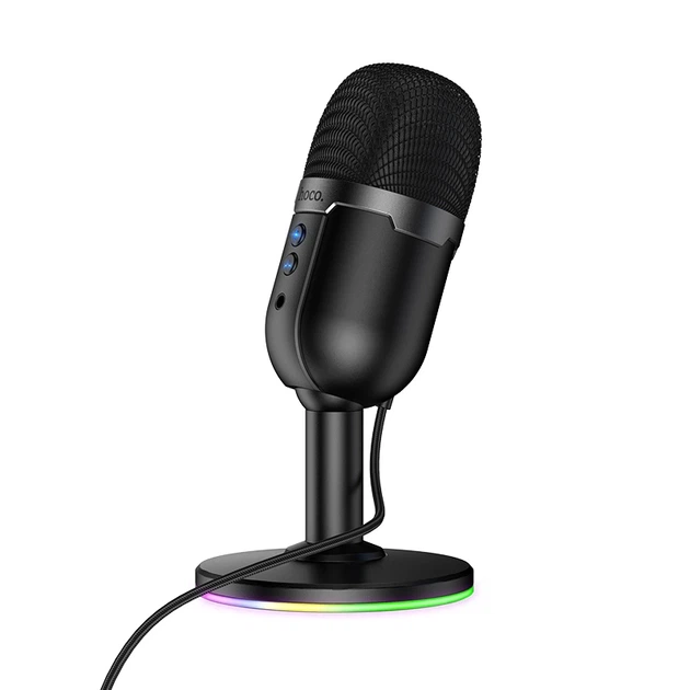 Настольный конденсаторный микрофон Hoco L25 Bright USB с RGB подсветкой Черный - Фото 4 Настольный конденсаторный микрофон Hoco L25 Bright USB с RGB подсветкой Черный - изображение 4