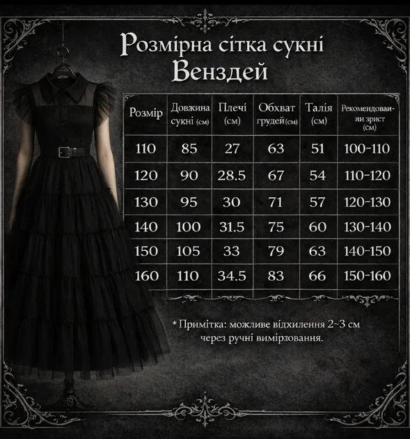 Дитяча сукня Уенздей (Wednesday) карнавальне 100 см Чорна - Фото 7 Дитяча сукня Уенздей (Wednesday) карнавальне 100 см Чорна - зображення 7