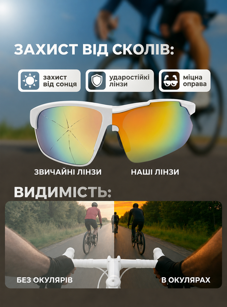 Велоочки велосипедные очки поляризованные защита от ветра пыли и солнца для бега велосипеда спорта туризма рыбалки активного отдыха солнцезащитные со сменными линзами UV400 для мужчин и женщин унисекс ОК-11 ROCKBROS Белый 58693 - изображение 2