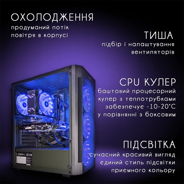 Компьютер VSIM зборка v8 -- AMD Ryzen 5 3500X / RAM 16 Gb DDR4 / SSD 512Gb / Nvidia GTX1070 8GB синий - изображение 3