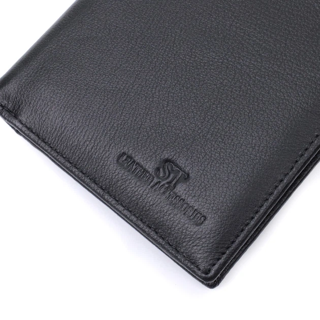 Чоловічий шкіряний гаманець портмоне з натуральної шкіри ST Leather з монетницею, вертикальний, чорний 57725 - зображення 7