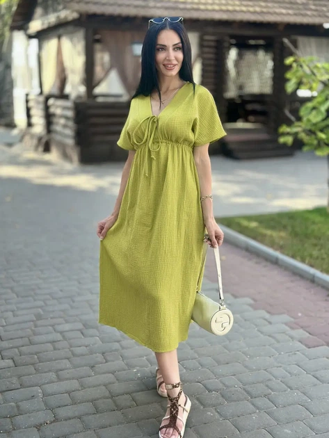 Женское летнее муслиновое платье, цвет горчичный 50-52 - изображение 5
