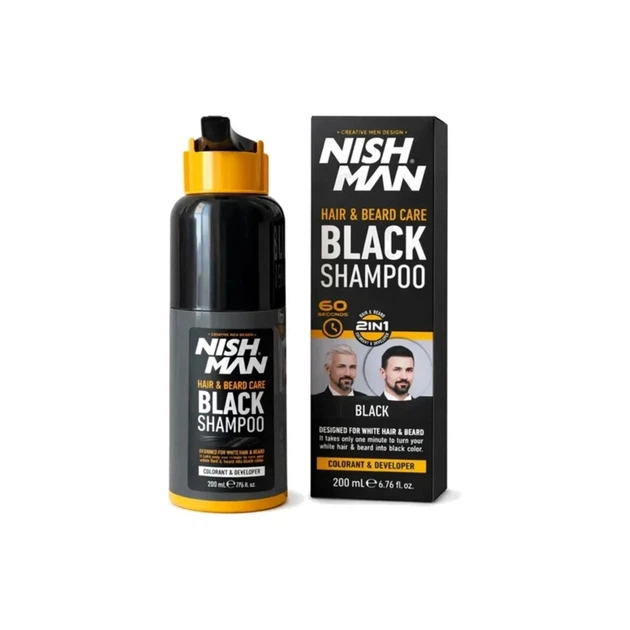 Шампунь-фарба для волосся та бороди Nishman Hair & Beard Color Shampoo (Чорна / Black), 200 мл - Фото 1 Шампунь-фарба для волосся та бороди Nishman Hair & Beard Color Shampoo (Чорна / Black), 200 мл - изображение 1