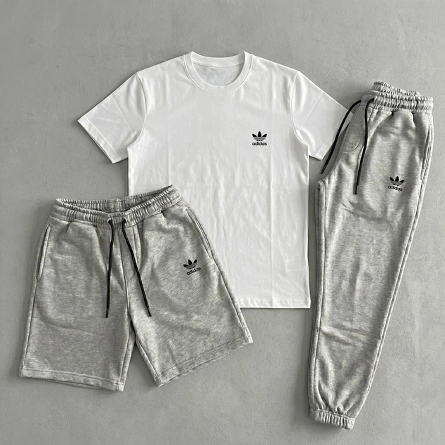 Костюм чоловічий 3 в 1 шорті штани футболка adidas білий L - Фото 1 Костюм чоловічий 3 в 1 шорті штани футболка adidas білий L - зображення 1