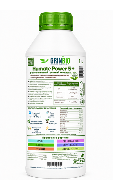 Гумат рідкий екстракт GrinBio Humate Power 5+ темно-коричневий 1 л 5-компонентний концентрат (HP5U-1L) - Фото 3 Гумат рідкий екстракт GrinBio Humate Power 5+ темно-коричневий 1 л 5-компонентний концентрат (HP5U-1L) - зображення 3